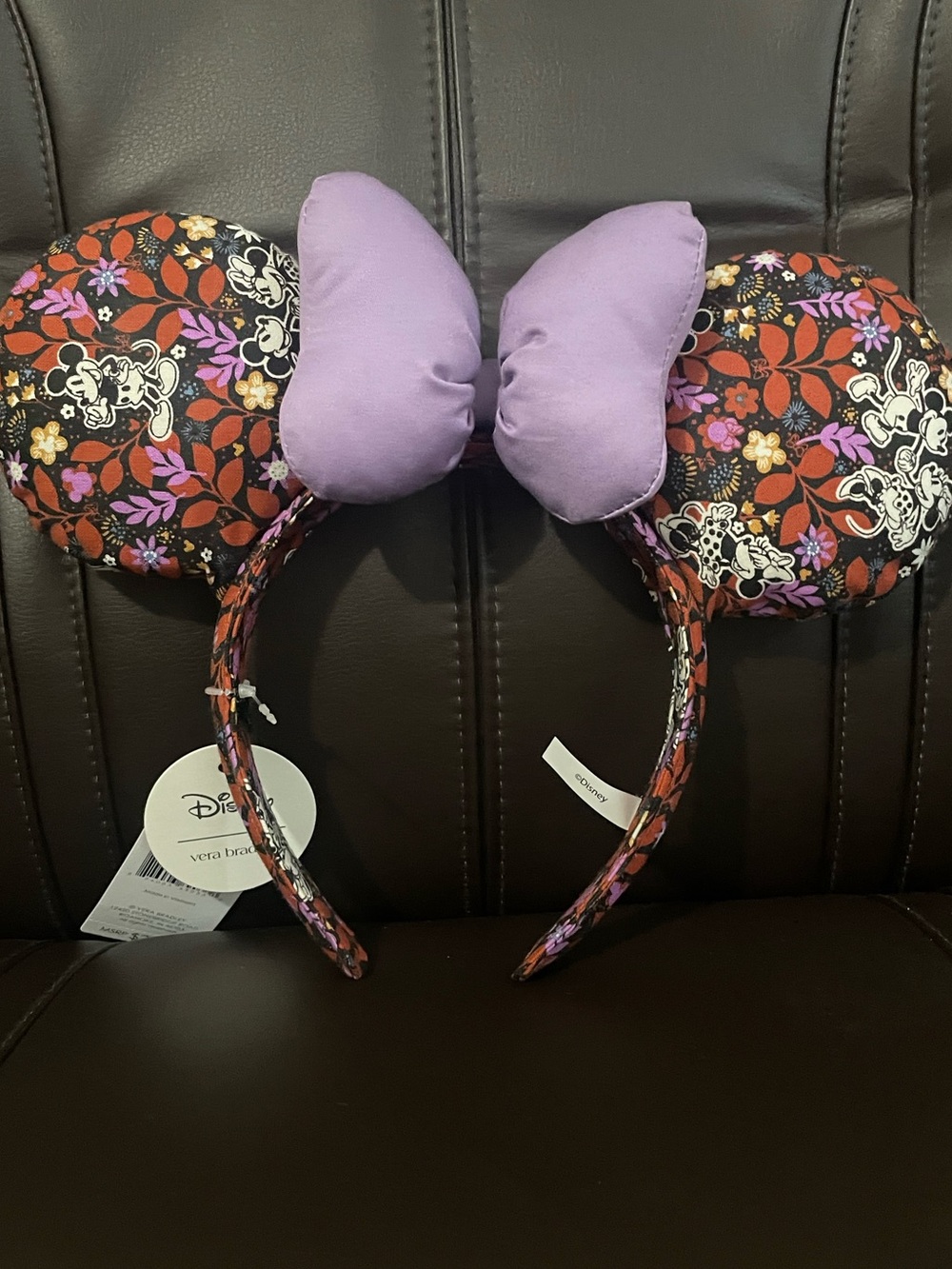 Vera Bradley x Disney Minnie Mouse Ears Headband W/ Lavender Bow Floral Print